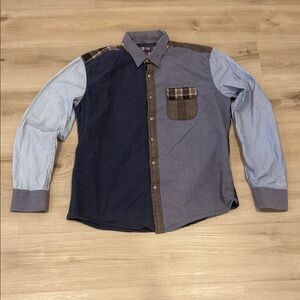 Desigual Men's XL Multi-pattern Patchwork  button up long sleeve eclectic Shirt